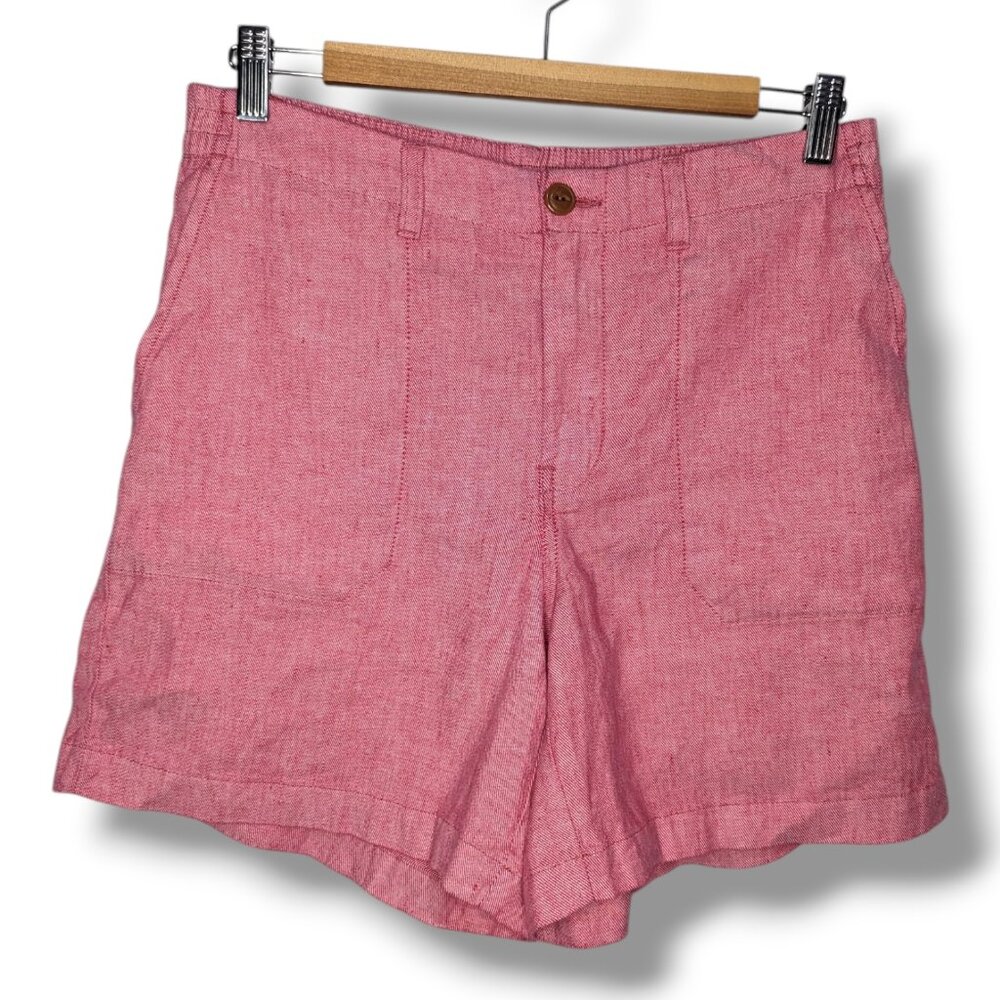 L.L.Bean Womens Comfort Stretch Cotton Linen Short High Rise 7" Size 10 Red Pink